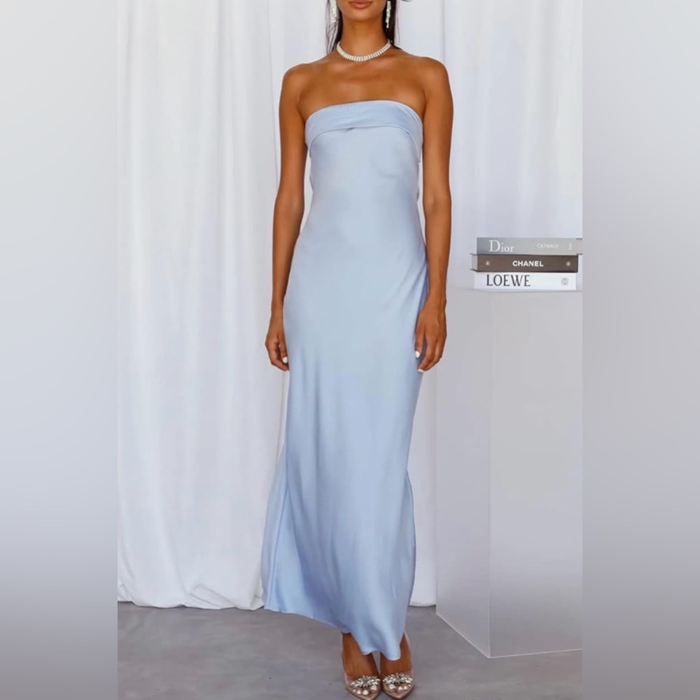 Baby Blue Satin Strapless Dress